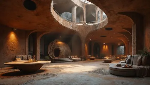 arcosanti,hammam,hamam,earthship,futuristic architecture,cistern,theed,monastic,lair,frigidarium,goetheanum,empty interior,floor fountain,graecorum,futuristic art museum,inhabitation,portals,furnaces,cryengine,teleporters,Photography,General,Realistic