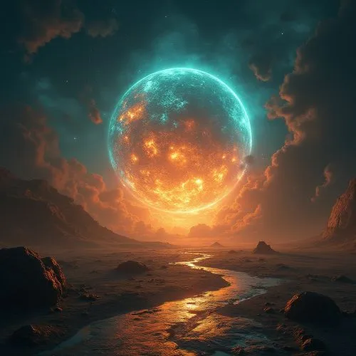 sun moon,lunar landscape,alien planet,fantasy picture,extrasolar,shader