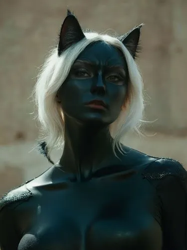 Cat woman,a female cat woman with a very short white hair,black cat,miqati,catwoman,halloween black cat,purgatoire,pussycat,Photography,Documentary Photography,Documentary Photography 08