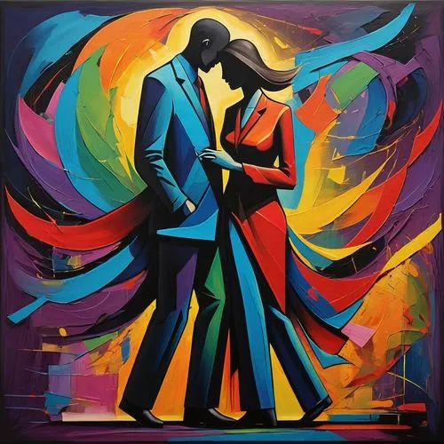 dancing couple,argentinian tango,ballroom dance silhouette,milonga,dance with canvases,black couple,Art,Artistic Painting,Artistic Painting 34