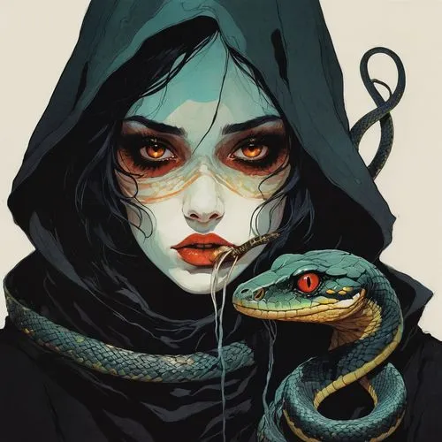 darkness  cultist with little snake evil mad couple evil monster creatures,snake charming,garter snake,snake charmers,crocodile woman,serpent,grass snake,ball python,snakebite,snake,constrictor,red ta