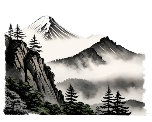 mountain scene,mountain landscape,foggy mountain,mountains,mountain,landscape background,mountain slope,mountainous landscape,moutains,mountainsides,mountain spirit,japanese mountains,high mountains,mountainside,alpine landscape,mountain peak,the spirit of the mountains,snow mountain,foggy landscape,salt meadow landscape,Illustration,Black and White,Black and White 35