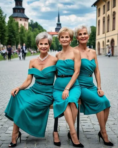 two various elegant moldovan 60yo grandmothers, beautiful graceful old faces,  on a trip to germany, dressed up for dating, revealing, strapless, beautiful bob hairs, studio photo, large earrings, bea