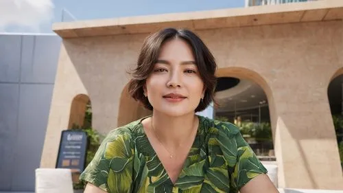 an oriental woman is sitting outside of a building,huaqiu,ninagawa,akanishi,uee,rampling,kahi,Photography,General,Natural