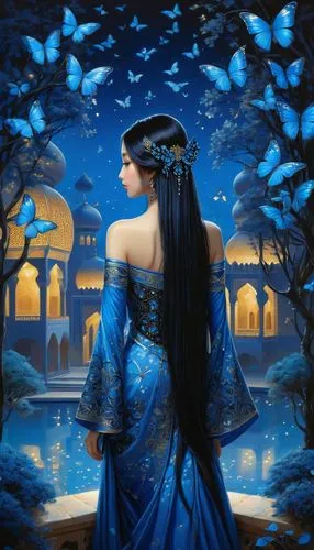 fantasy picture,fantasy art,blue enchantress,amphitrite,delwyn,blue moon rose,Illustration,Realistic Fantasy,Realistic Fantasy 08