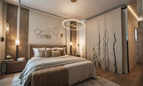 bedroom with bed  and chair  and lightning behind the bed
,modern room,bedroom,guest room,modern decor,chambre,contemporary decor,headboards,guestroom,bedrooms,bedroomed,guestrooms,sleeping room,danis