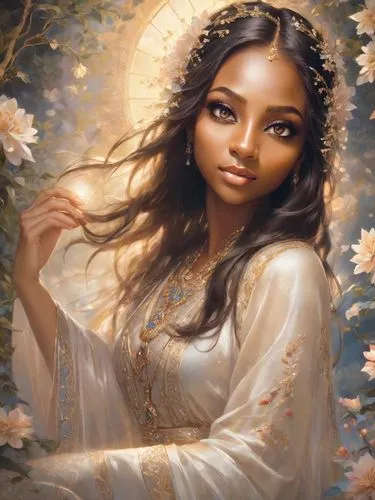 fantasy portrait,lumidee,crystal ball,rosa 'the fairy,oshun,jasmine blossom