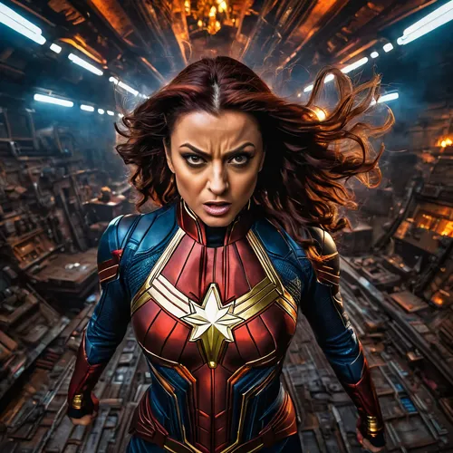 Capitana Marvel with the face of Aishwarya Rai, very angry,captain marvel,superhero background,head woman,super heroine,wonder woman,wonderwoman,wonder woman city,avenger,marvels,super woman,marvel,su