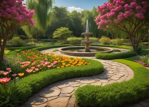 nature garden,flower garden,gardens,springtime background,spring background,landscaped,landscape background,english garden,garden pond,spring garden,rose garden,garden of plants,lily pond,flower border,vegetables landscape,zen garden,floral border,home landscape,flowerbeds,pathway,Illustration,Abstract Fantasy,Abstract Fantasy 17