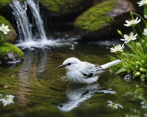 pigeon spring,bird in bath,bird bath,white wagtail,mountain spring,water bird,snowy egret,pond flower,wading bird,flower water,feather on water,leaf flowering spring,white egret,waterbird,egret,water fowl,flowing water,spring bird,cascading,fairy tern,Conceptual Art,Fantasy,Fantasy 03