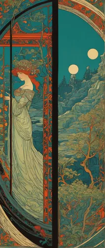 oriental painting,art nouveau,mucha,art nouveau design,amano,nabemono,alfons mucha,art nouveau frame,cool woodblock images,panoramical,japanese art,art nouveau frames,japanese waves,japanese-style room,shirakami-sanchi,chinese art,japanese wave,japan landscape,vincent van gough,aquariums,Illustration,Retro,Retro 11