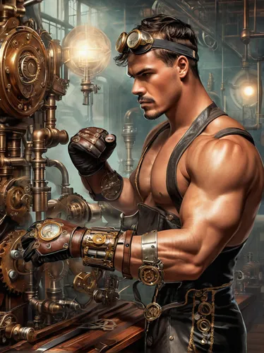 steampunk,steampunk gears,watchmaker,clockmaker,boilermaker,gunsmith,distillation,metal lathe,craftsman,scientific instrument,metallurgy,blacksmith,mechanic,gear shaper,chemist,bicycle mechanic,plumber,repairman,drill presses,scrap iron,Conceptual Art,Fantasy,Fantasy 25