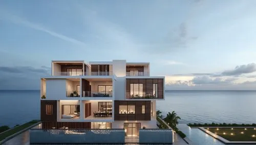 add geometric design to this bareshell ,this is an exterior s of some building next to the water,uluwatu,penthouses,cube stilt houses,amanresorts,cubic house,holiday villa,Photography,General,Realisti