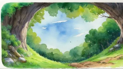 watercolor background,arrietty,studio ghibli,alfheim,watercolor frame,watercolour frame