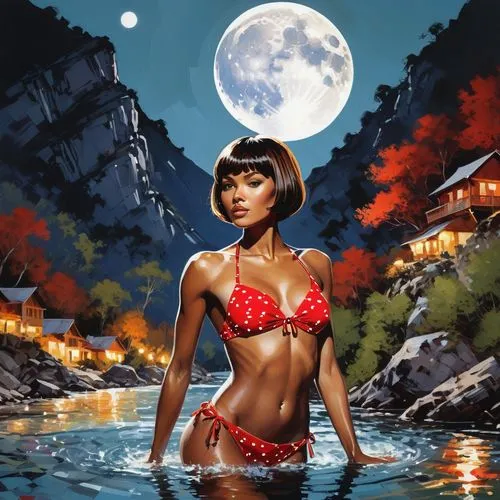 fantasy art,world digital painting,fantasy picture,moonlit night,girl on the river,moonlit,full moon,lumidee,retro pin up girl,the blonde in the river,pin-up girl,pin up girl,mcginnis,oriental girl,super moon,moonrise,donsky,the night of kupala,derivable,full moon day,Conceptual Art,Oil color,Oil Color 07