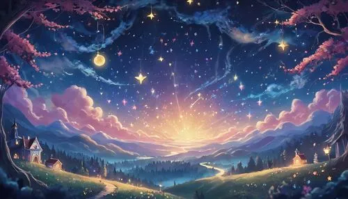 fairy galaxy,fairy world,starclan,fantasy landscape,fantasy picture,starscape,Illustration,Realistic Fantasy,Realistic Fantasy 02