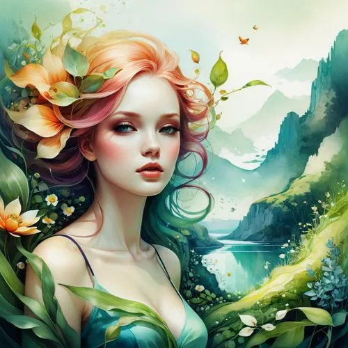 seelie,dryad,faery,faerie,fairie,naiad,amphitrite,persephone,mermaid background,dryads,diwata,flora,ophelia,fantasy art,fairy queen,fantasy portrait,maenads,flower fairy,fae,melusine,Illustration,Realistic Fantasy,Realistic Fantasy 15