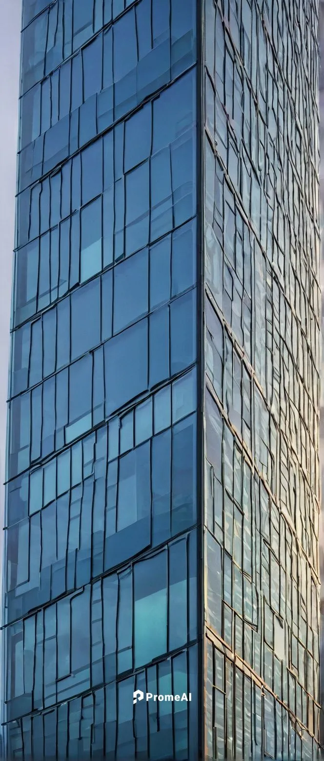 Richmond architecture, British Columbia, Canada, modern skyscraper, glass facade, steel frame, angular lines, sleek design, urban landscape, cityscape, morning light, foggy atmosphere, misty backgroun