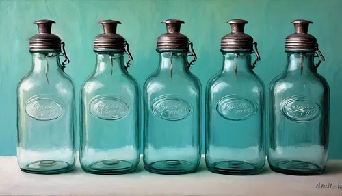 """Vintage Seltzer Bottles"" original fine art by Hallie Kohn",glass bottles,bottles,gas bottles,glass bottle,empty bottle,oils,bottled water,plastic bottles,glass bottle free,milk bottle,oil painting