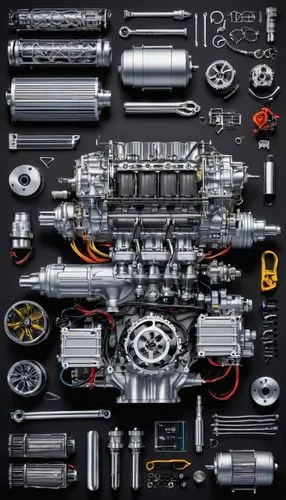 automotive engine part,toolbox,car-parts,mercedes engine,internal-combustion engine,car engine,race car engine,socket wrench,automotive engine timing part,8-cylinder,slk 230 compressor,formula one car,components,truck engine,parts,engine,super charged engine,automotive fuel system,mechanical,auto part,Unique,Design,Knolling