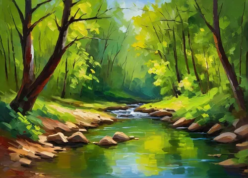 flowing creek,streams,mountain stream,creek,river landscape,a river,clear stream,brook landscape,green landscape,mountain river,stream,digital painting,riparian forest,the brook,small landscape,jordan river,forest background,forest landscape,watercolor background,green forest,Conceptual Art,Oil color,Oil Color 22