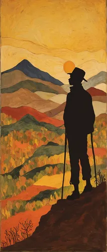 pilgrim,anzac,silhouette of man,travel poster,the wanderer,man silhouette,rifleman,khokhloma painting,patrols,cowboy silhouettes,anzac day,alentejo,hiker,surveyor,farmer,suitcase in field,fiddler,pilgrims,vincent van gough,mountain guide,Art,Artistic Painting,Artistic Painting 25