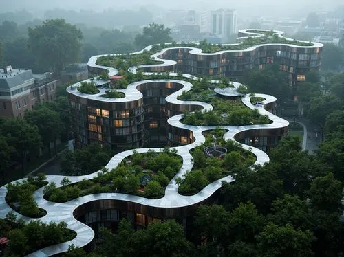 interlace,bjarke,chengdu,roof landscape,ecotopia,hangzhou,urban design,climbing garden,tigers nest,landscaped,hushan,europan,terraces,ecovillages,apartment complex,futuristic architecture,tree top path,zhangzhou,huzhou,roof garden