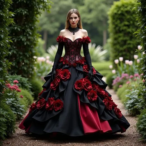 ball gown,victorian lady,ballgown,red gown,queen of hearts,victoriana,victorian style,noblewoman,gothic dress,countess,habanera,duchesse,rosae,imperial coat,a floor-length dress,volturi,lady in red,way of the roses,red rose,celtic queen