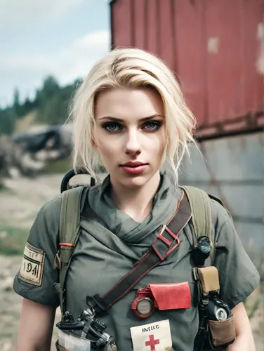 a woman,combat medic,operator,gi,female nurse,lady medic,nikita,woman fire fighter,district 9,fallout,drone operator,ballistic vest,fallout4,piper,snezka,soldier,fire fighter,marine,firefighter,ammo,p