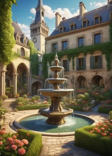 symphonia,sylvania,violet evergarden,fairy tale castle,theed,fantasyland,townsquare,manoir,provencal,esslemont,aerith,courtyards,chateau,fountain,toussaint,french digital background,rivendell,vesperia,symphonique,streamwood,Art,Classical Oil Painting,Classical Oil Painting 03