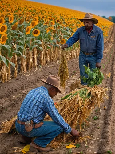 farm workers,farmworker,sunflower field,sunflowers and locusts are together,farmers,field cultivation,picking flowers,agroculture,sunflower coloring,sunflowers,agriculture,farming,agricultural,aggriculture,cultivated field,agricultural use,farmer,harvesting,sun flowers,maize,Conceptual Art,Fantasy,Fantasy 07