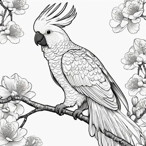 flower and bird illustration,line art birds,ornamental bird,coloring page,an ornamental bird,coloring pages,Illustration,Black and White,Black and White 04