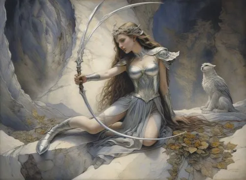 an artistic painting of a lady holding two birds,tuatha,faerie,ostara,elenore,fantasy picture,faery,Illustration,Realistic Fantasy,Realistic Fantasy 03