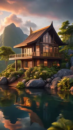 house by the water,japan landscape,golden pavilion,ryokan,asian architecture,the golden pavilion,house with lake,world digital painting,landscape background,ginkaku-ji,tsukemono,fantasy landscape,japanese background,japanese architecture,oriental painting,oriental,house in mountains,floating huts,beautiful japan,ancient house,Photography,General,Sci-Fi