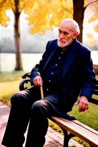 Old man, white beard, wrinkles, aged skin, worn-out clothes, leaning on cane, sitting on bench, park scenery, warm sunlight, soft focus, cinematic composition, shallow depth of field, nostalgic atmosp