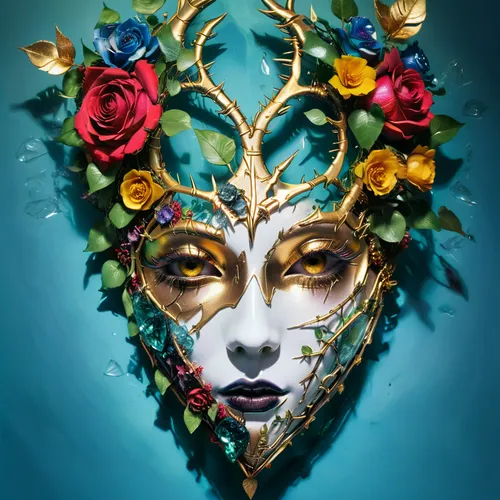 venetian mask,masquerade,golden wreath,golden mask,gold mask,fantasy portrait,elven flower,the carnival of venice,headdress,golden crown,headpiece,gold foil art,fantasy art,rose wreath,wreath of flowers,laurel wreath,gold foil crown,girl in a wreath,masque,crown render,Photography,Artistic Photography,Artistic Photography 08