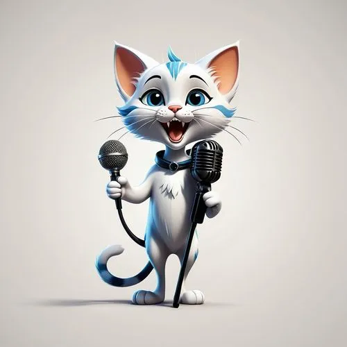 suara,audiologist,launchcast,cartoon cat,mic,veterinarian,Illustration,Black and White,Black and White 08