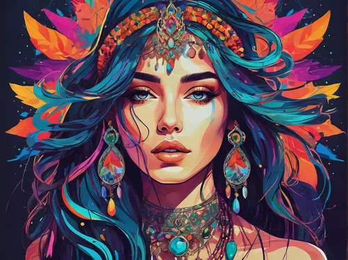 boho art,boho,bohemian,gypsy soul,psychedelic art,boho background,fantasy portrait,headdress,hippie,zodiac sign libra,feather headdress,mystical portrait of a girl,gypsy,tribal,libra,psychedelic,mermaid vectors,masquerade,digital illustration,virgo,Conceptual Art,Daily,Daily 21