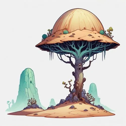 mushroom island,mushroom landscape,tree mushroom,forest mushroom,floating island,cloud mushroom,Illustration,Abstract Fantasy,Abstract Fantasy 11