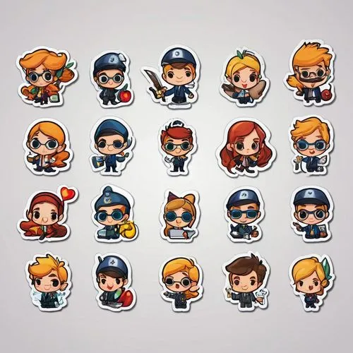 Simple 2D Character Image,various cartoon character stickers of some sort,chibi kids,icon set,chibs,icon collection,game characters,chibi children,Unique,Design,Sticker