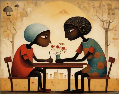 african art,black couple,women at cafe,conversation,two people,courtship,man and woman,dinner for two,young couple,man and wife,as a couple,african culture,anmatjere women,couple - relationship,couple in love,romantic dinner,the integration of social,vintage man and woman,the coffee shop,harmonious,Art,Artistic Painting,Artistic Painting 29