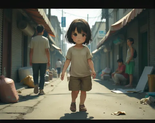 hosoda,monogatari,hiro,yotsuba,alley,anime 3d