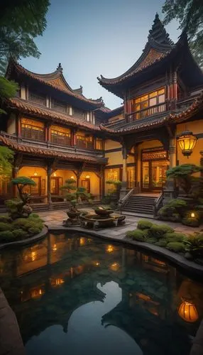 asian architecture,ryokan,beautiful home,baan,japan garden,baoshi,dojo,japanese zen garden,ryokans,zen garden,kyoto,feng shui,jinchuan,pool house,fengshui,large home,japanese garden,japanese-style room,traditional house,mandarin house,Illustration,American Style,American Style 12