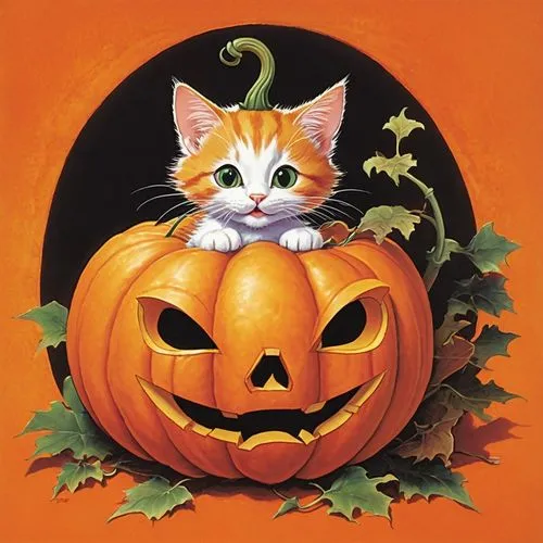 halloween cat,halloween illustration,kirdyapkin,halloween vector character,halloween poster,halloween pumpkin gifts,Illustration,Children,Children 01