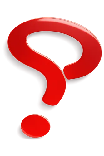 Red question mark, bold font, rounded edges, glossy surface, metallic texture, 3D effect, hovering in air, solo, center composition, soft focus, subtle shading, cartoon style, bright red color, PNG wi