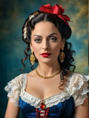 A high resolution photo Portrait of Lola Montez,a beautiful woman with long hair wearing earrings,gitana,flamenca,esmeralda,cenerentola,musetta,miss circassian,Photography,General,Realistic