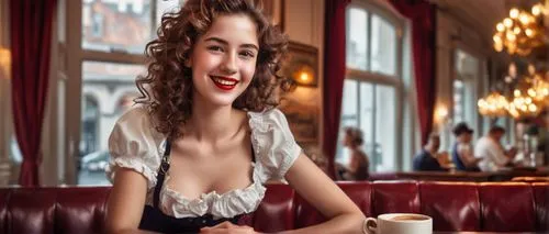 woman drinking coffee,woman at cafe,barista,waitress,coffee background,retro woman,parisian coffee,retro pin up girl,café au lait,women at cafe,vintage woman,paris cafe,retro women,retro girl,scherfig,vintage girl,retro pin up girls,parisienne,cappucino,cappuccino,Conceptual Art,Fantasy,Fantasy 01