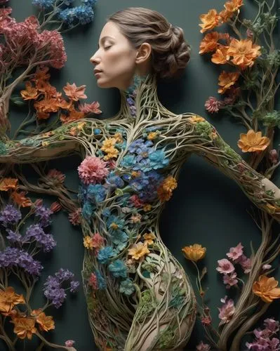 girl in flowers,biophilia,bodypainting,body painting,girl in a wreath,bodypaint,flower art,dryad,flora,wreath of flowers,flowerheads,garden sculpture,beautiful girl with flowers,body art,paper art,wood and flowers,flower wall en,floral composition,ophelia,girl in the garden,Art,Artistic Painting,Artistic Painting 04