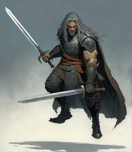 Rugged warrior with leather armor, black dredlocks, and grey skin.,beorn,northmen,drizzt,hereward,seregil,sandor,geralt,blackwall,gisulf,arnor,aragorn,thoralf,thorin,fili,ardeth,dragonlance,gotrek,hyb