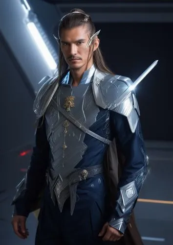 a man in a blue and grey armor is holding a sword,male elf,aegon,zavin,wallonien,markus,raikov,Photography,General,Natural